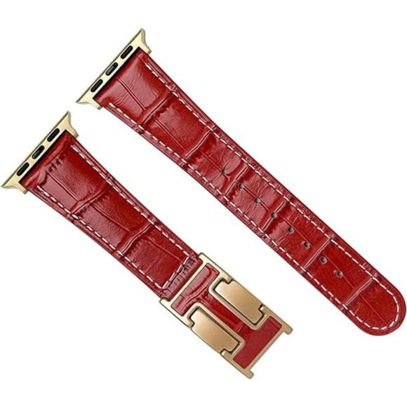 NEW Red Alligator Leather Apple Watch Band - Picture 4 of 4